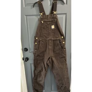 Carhartt Mens Iconic R01 Relaxed Fit Duck Bib Overalls Dark Brown Size 34X32